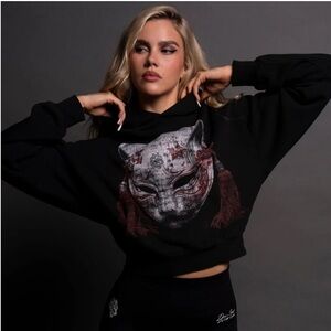 KITSUNE MASK "VINTAGE OWEN" (CROPPED) HOODIE IN BLACK